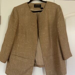 Dana Buchman Open Front Gold Silk Blend Textured Weave Blazer Jacket Sz 14 Chic